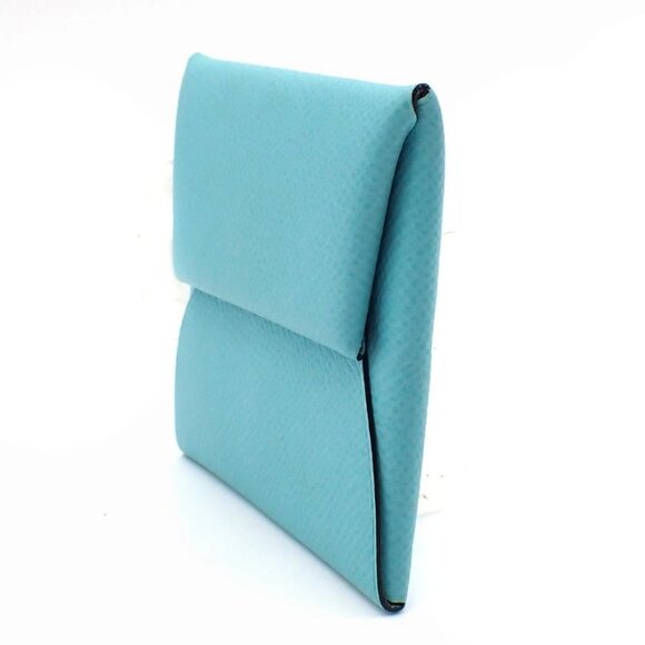 HERMES Logo Bastia Wallet Purse Coin Case Epson Leather Blue 38RL543 - Picture 2 of 11